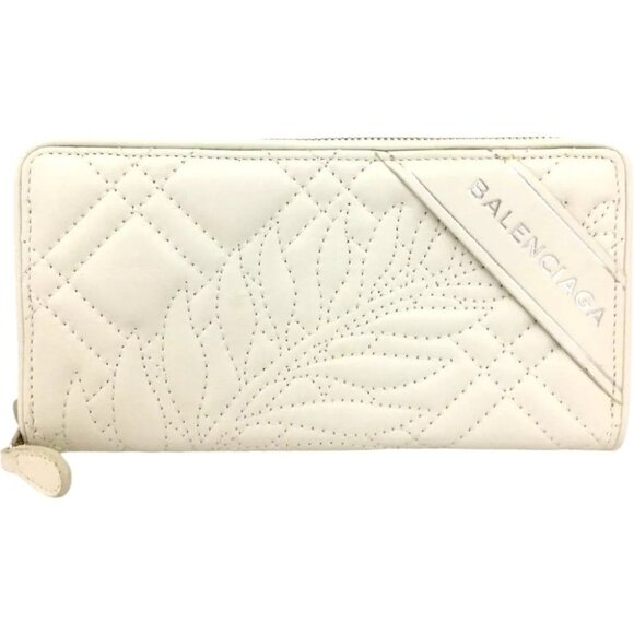 729220BG (X2) Balenciaga Wallet Long Quilted White Leather - Picture 1 of 9